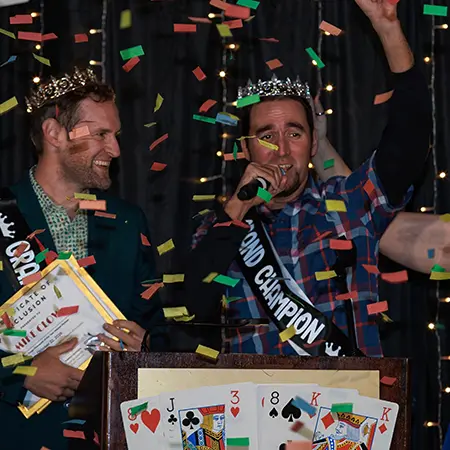 champion at podium